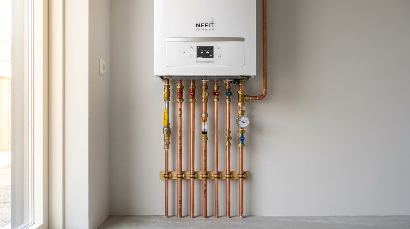 Vakman installeert een nieuwe, zuinige cv-ketel in een woning