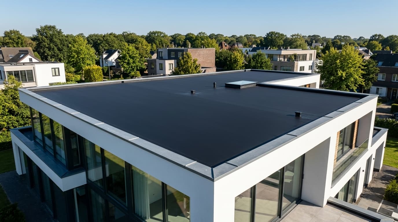 Vakman voert dakwerk en zinkwerk uit op een hellend dak